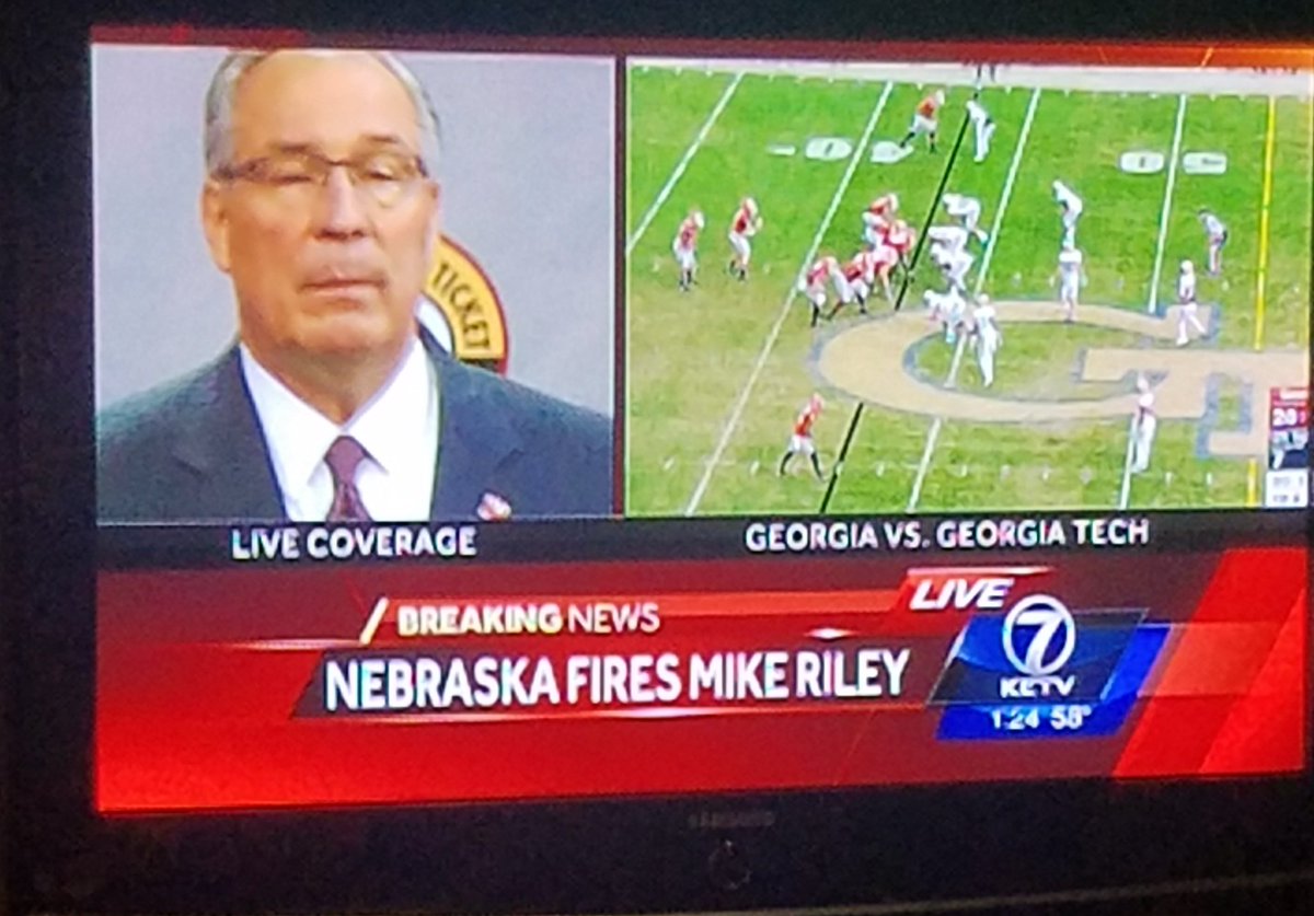 LaurieGunderson's tweet photo. Firing Riley warrants loooonnnnggg press conference in Nebraska!  Riots likely if Frost not hired. #seriousfootball https://t.co/ubz5qcz2Is