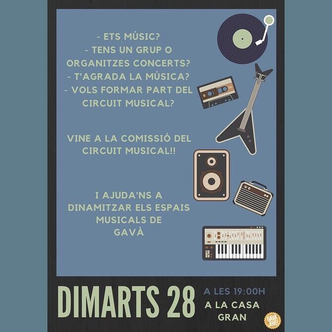 Gava_Jove's tweet photo. Amants de la música, no podeu faltar a aquesta comissió! #circuitmusical #gavajove @AjuntamentGava @elbruguers @gavatv https://t.co/3wE4ZO5uos