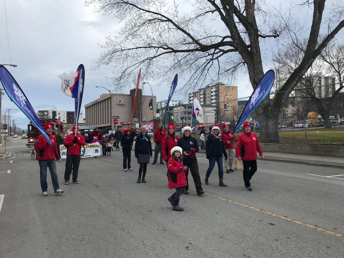MarioPiroddi's tweet photo. @BCGames1 crew marshalling into #Kamloops #santaclausparade https://t.co/73SPhNhMLQ