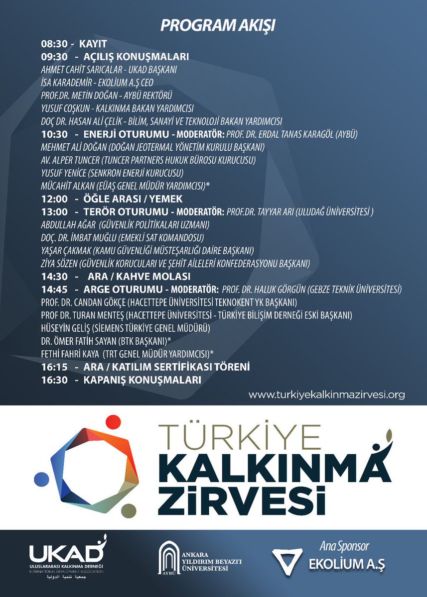 Üniversitemiz ve <a href="/ukadorgtr/">UKAD</a> işbirliğinde Türkiye Kalkınma Zirvesi 29 Kasım 2017 Çarşamba günü Etlik Milli İrade Binamızda gerçekleştirilecektir.
Katılım için:
basin.ybu.edu.tr/?p=21084
<a href="/drMetinDogan/">Prof.Dr.Metin Doğan</a> <a href="/usanfatih/">M. Fatih Uşan</a> <a href="/anadoluajansi/">Anadolu Ajansı</a> <a href="/usanfatih/">M. Fatih Uşan</a> <a href="/ybunikonsey/">AYBÜ Öğrenci Konseyi</a>