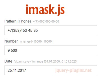 jQuery Plugins en Twitter: "imask.js – Vanilla Javascript Input Mask  https://t.co/9riUIePanG #inputMask #fieldMask #mask #VanillaJS #date #email  #phone #dynamicMask #regex #javascript https://t.co/y9SSU30oL2" / Twitter
