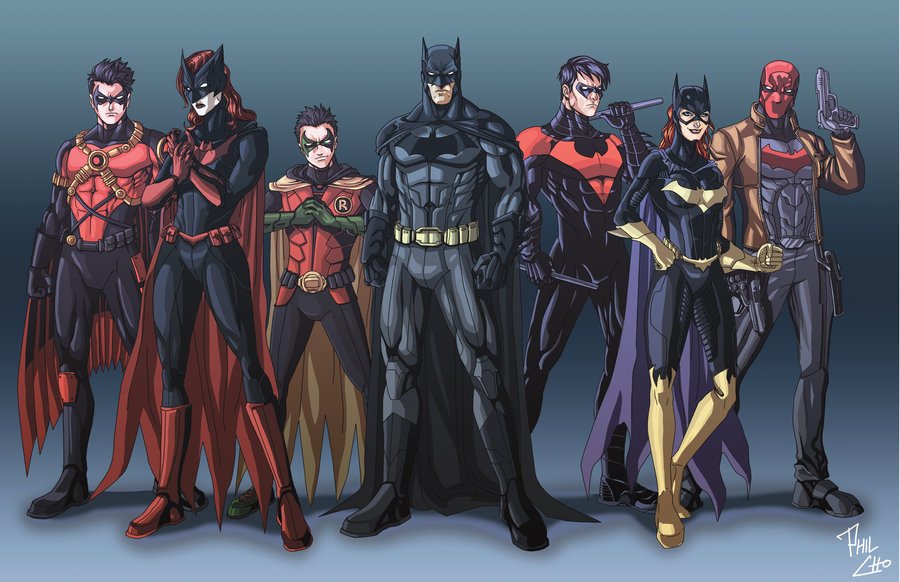 DeviantArt's tweet photo. The Bat Family with their respective rebooted costumes. 💥 https://t.co/nQHXWJczdO https://t.co/y40nomBMGT