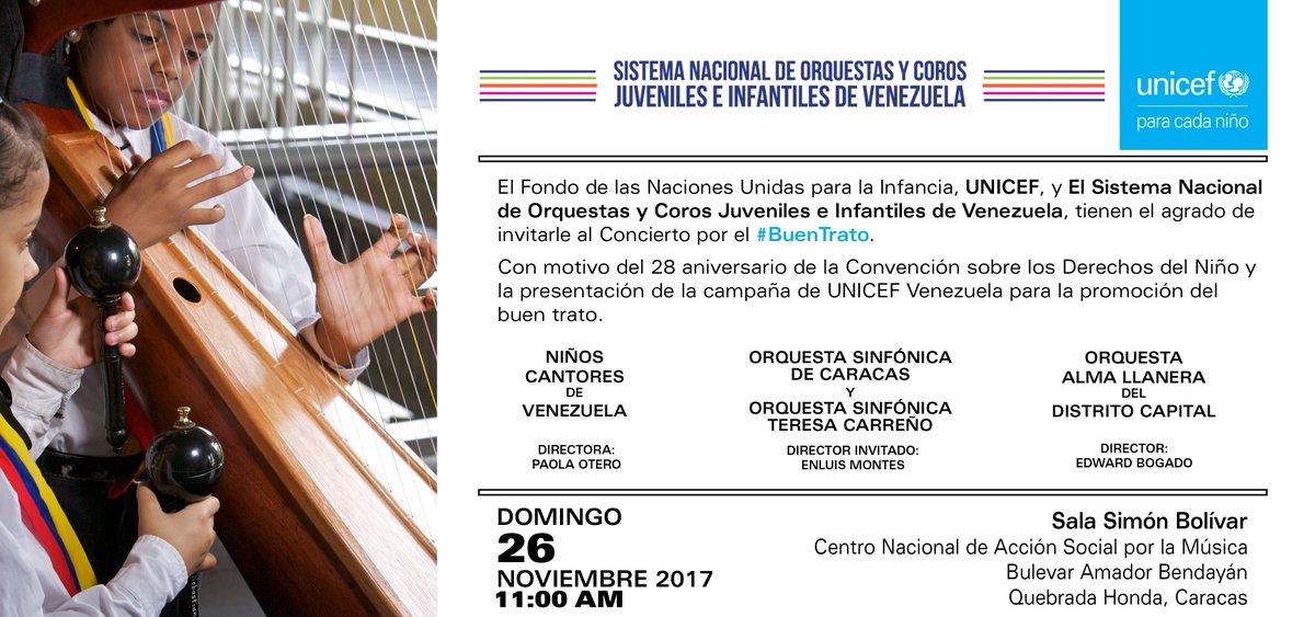 Mañana junto a <a href="/elsistema/">El Sistema</a> celebraremos el Concierto por el #BuenTrato 
¿Te unes para dejar solo #HuellasdeBuenTrato para cada niño?
Nos vemos mañana a las 11 a.m. en el Centro de Acción Social para la Música.
