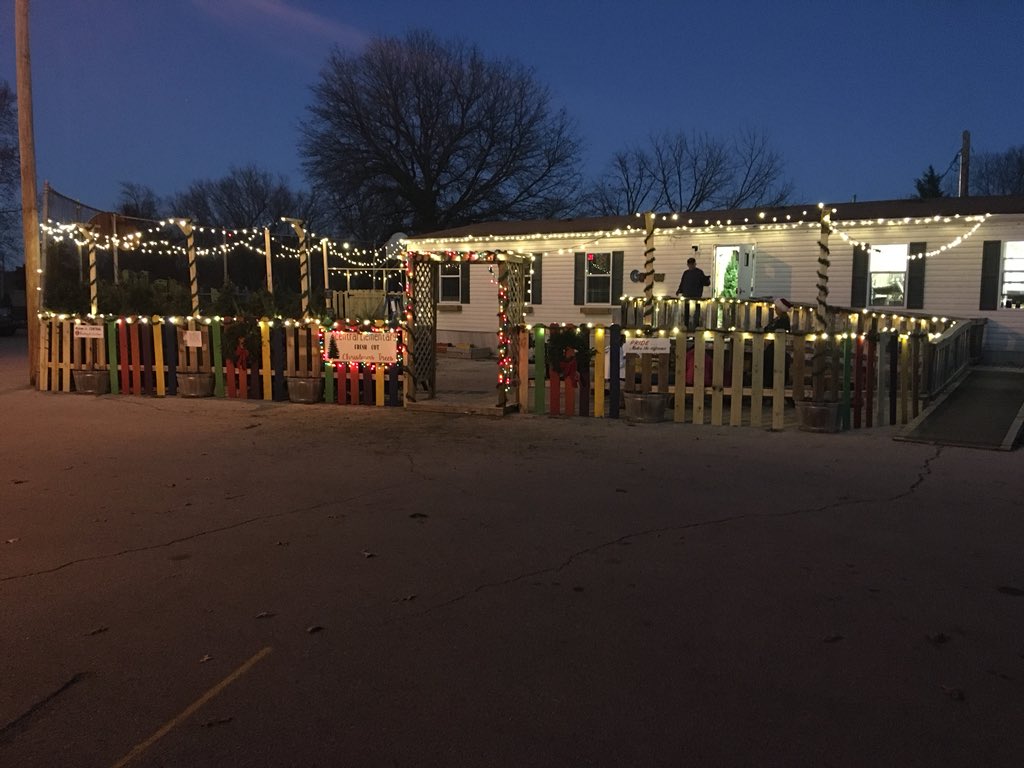 Central tree farm lite up at night! We will be open again tomorrow from 1:00 - 6:00 @Neosho_Central