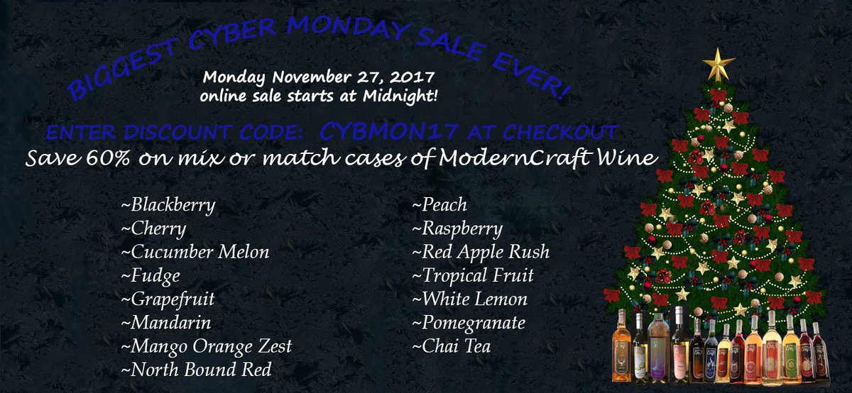 differentwine's tweet photo. Missed Modern Craft's Black Friday Sale? Well, we are backing that up with the Biggest Cyber Monday Sale Ever! Monday November 27, 2017 beginning at Midnight shop at https://t.co/IiL4LhrwMH and enter promo code CYBMON17 at checkout and receive 60% off on mix or match cases! https://t.co/bEYOKkMRrs