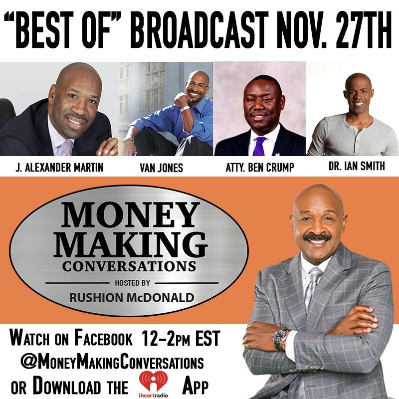 RushionMcDonald's tweet photo. TUNE IN MONDAY for a "BEST OF" episode that includes #JAlexanderMartin (@Afashionmind), #VanJones (@VanJones68), #AttorneyBenCrump (@AttorneyCrump) and #DrIanSmith (@DrIanSmith)! #AskMMC #business #career #success #bestof #beyondthemessytruth #afashionmind #shred https://t.co/x66hOG0JYN