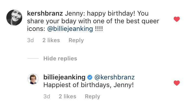 Nbd Billie Jean King wished my wife a happy birthday in my insta comments JUST BE COOL BE COOL    