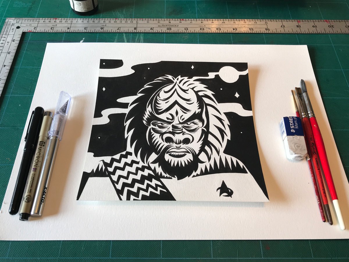 doubleamartinez's tweet photo. Star Trek: The Next Generation Lt. Worf Illustration Available Here: https://t.co/u6Dd5p7xWQ #aaronmartinez #startrek #startrekthenextgeneartion #ltworf #worfsonofmogh #michaeldorn #inktober #inktober2017 #illustration #penandink https://t.co/nxLreYpkWB