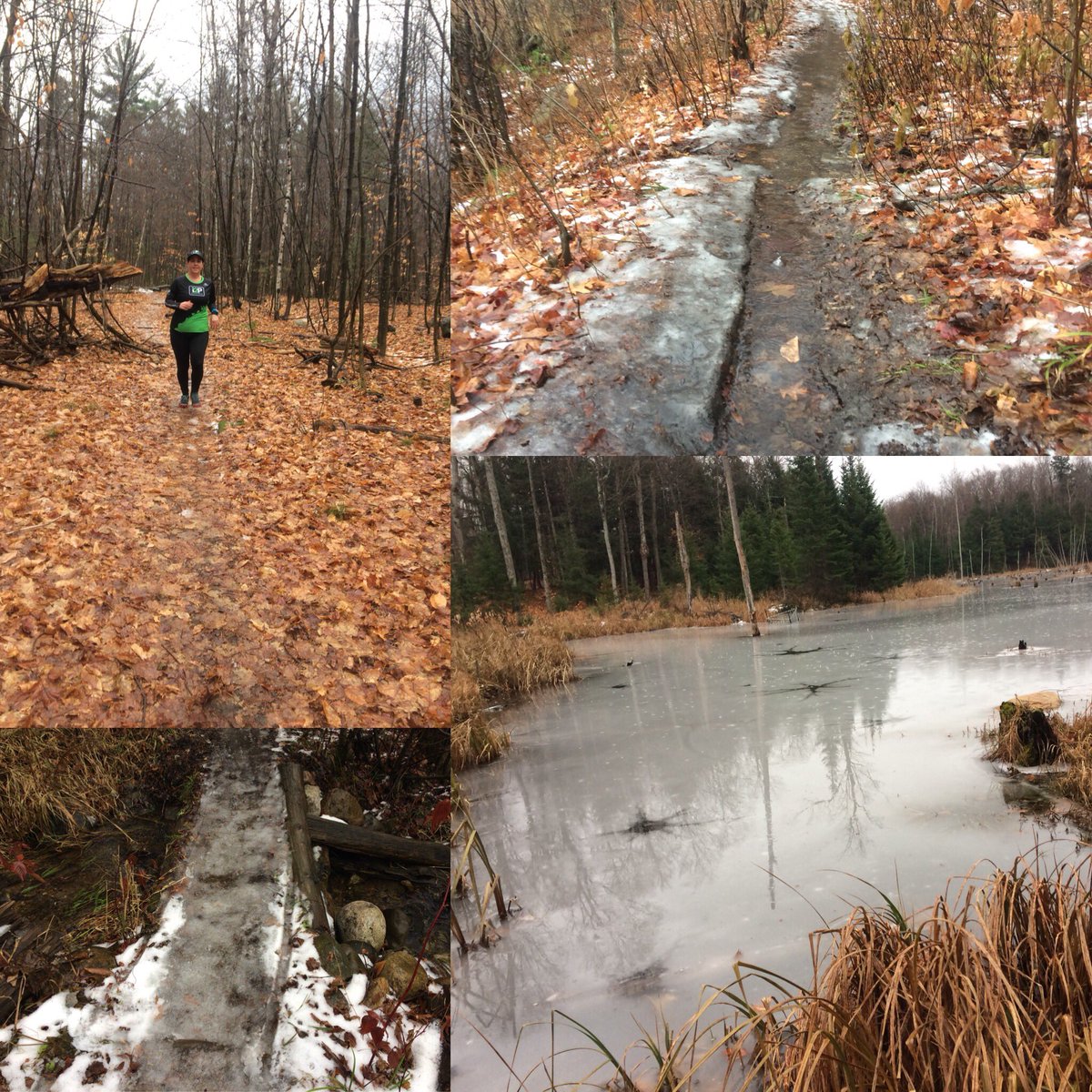 RLeanne's tweet photo. Mix of terrain today on my run but mostly wet and icy!  Didn’t mind the rain at all. #trailrunning #rungirl #gettrdone #todayonmyrun #goi2P #nolmits #runottawa2018 https://t.co/3aNRUblLDG