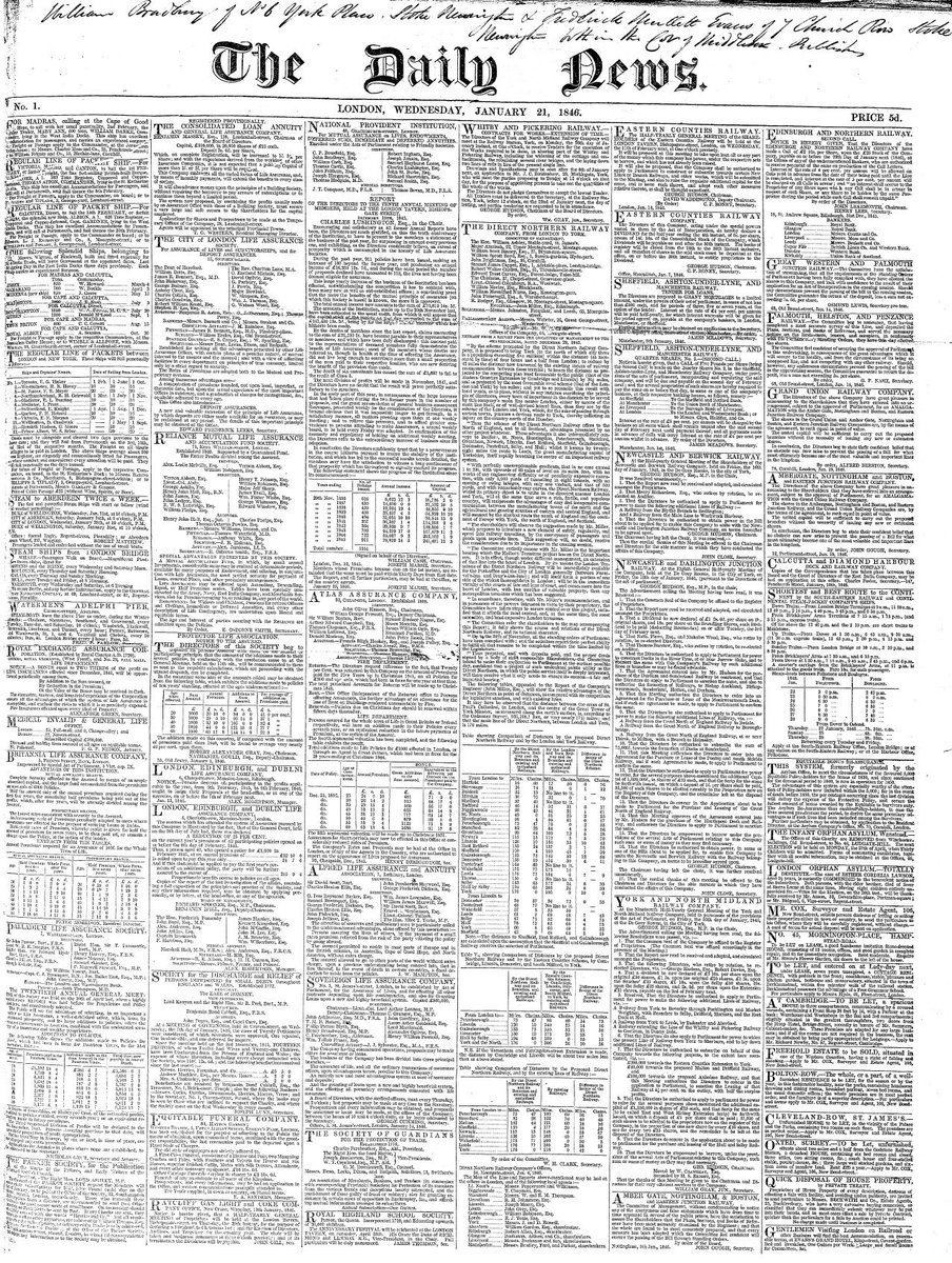 For most of the nineteenth century, the biggest daily newspapers carried nothing but densely-packed adverts on their front page. Here are some examples from around the time this film is set...