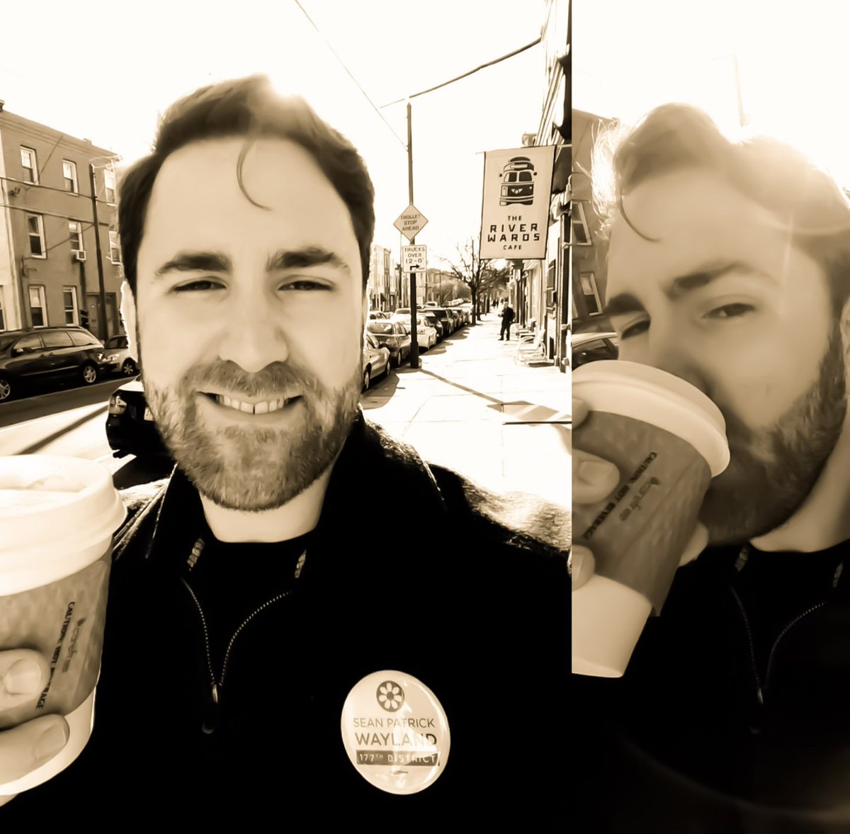 SPWayland's tweet photo. What a beautiful day to get out and meet my neighbors-- not to mention, a spectacular Small Business Saturday! Enjoying some local coffee, shaking hands, spreading the word for your voice in the 177th. #WhyWayland #smallbusinesssaturday https://t.co/0VCCnSAiEO