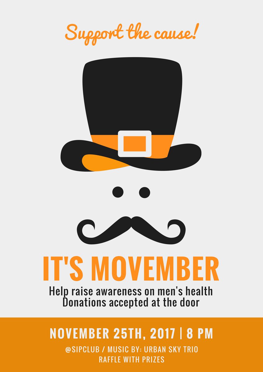 Come out and celebrate/support #Movember <a href="/sipclub/">sipclub</a>! There will be #music, #drink specials, #raffles, and #prizes!!
