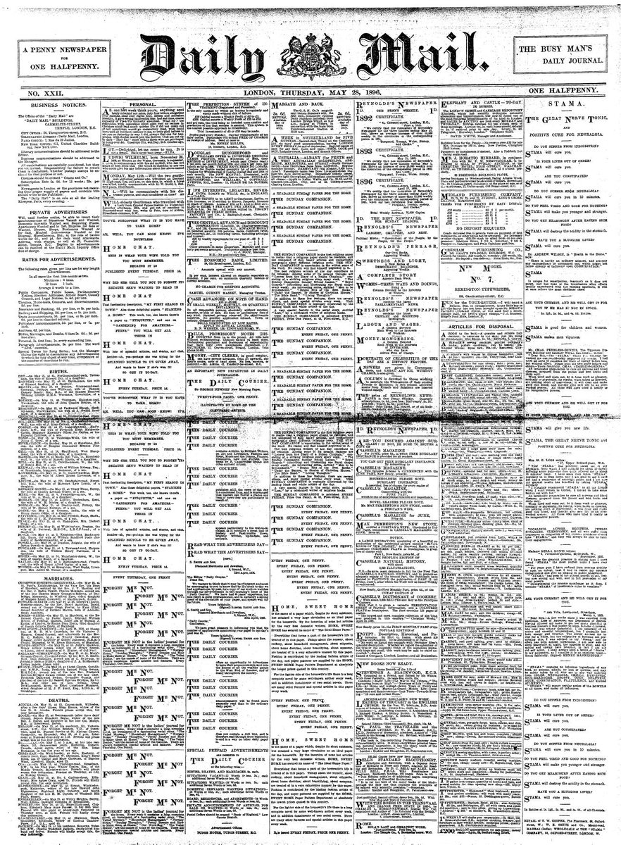 SURELY a sensationalist, populist paper like the Daily Mail would have news and headlines on its front page, right? Not until the 1940s!