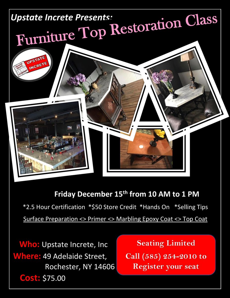 increteonline's tweet photo. Upcoming Training- perfect class to pick up a hobby, starter for those looking to do epoxy floor coatings, DIY, or flipping furniture! #DIY #epoxy #decorativeconcrete   #furniturerestore #rochesterny #increteonline #training #furnituretops https://t.co/BeBbKvuHXg
