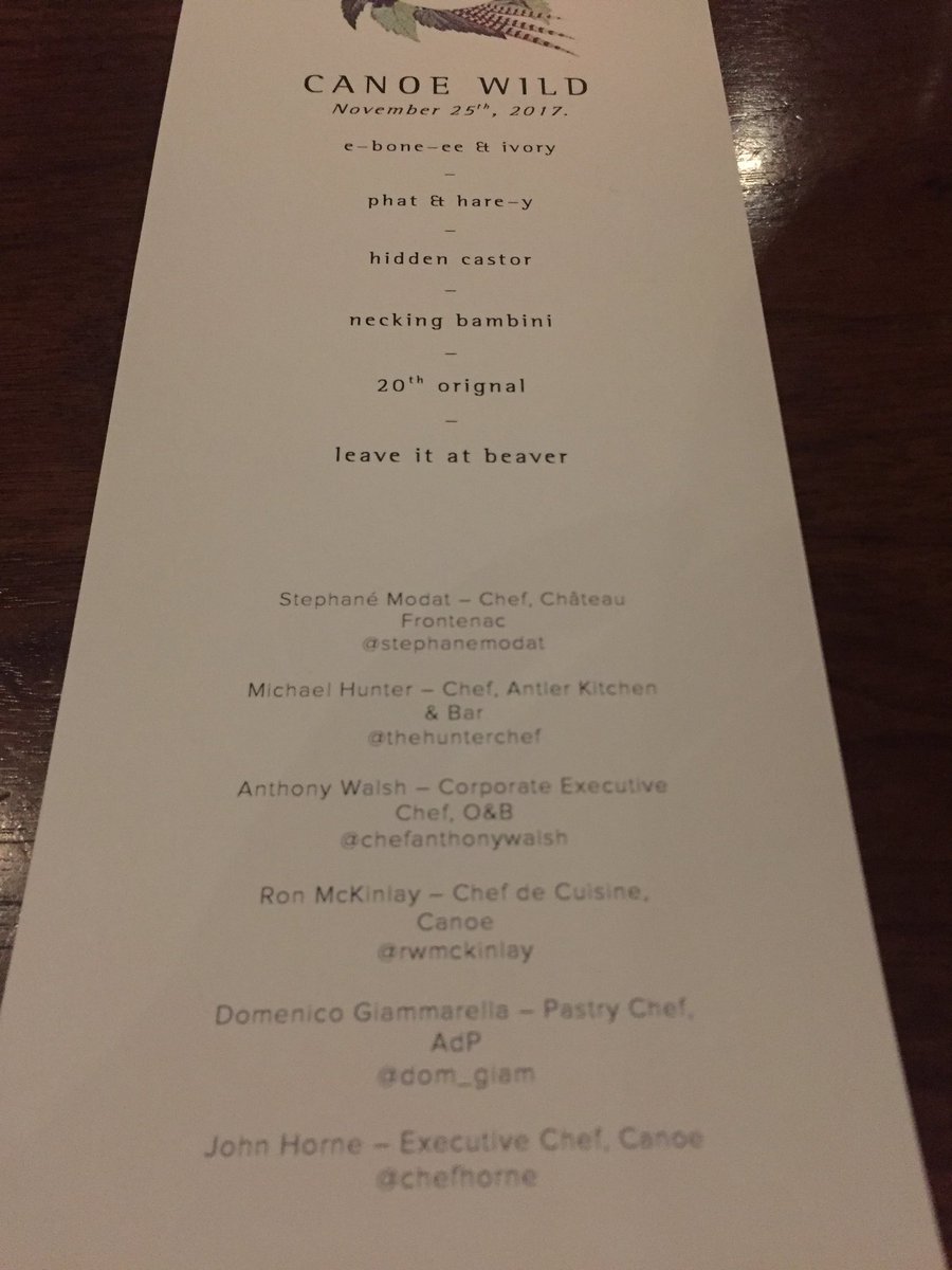 LeftHandLove's tweet image. Here we go!!  Cocktail is over, now let’s get serious!  Delicious wild game dinner ahead @CanoeRestaurant #canoewild