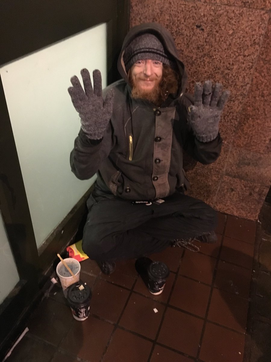Thanks <a href="/DavidSm96980067/">David Smith</a> for your kind donation of woolly hats and gloves This recipient was delighted &amp; happy to be photographed in them as a thank you 😊 <a href="/OldhamAngels/">Oldham Street Angels</a>