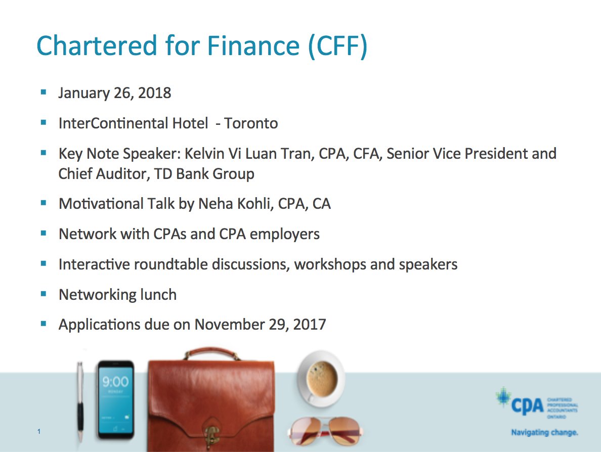 Apps for <a href="/goCPAontario/">goCPAontario</a> 8th annual Chartered for Finance (CFF) are live! Apply by Wednesday, November 29, 2017 for a chance to attend CFF! Apply at goo.gl/U4YzgU
