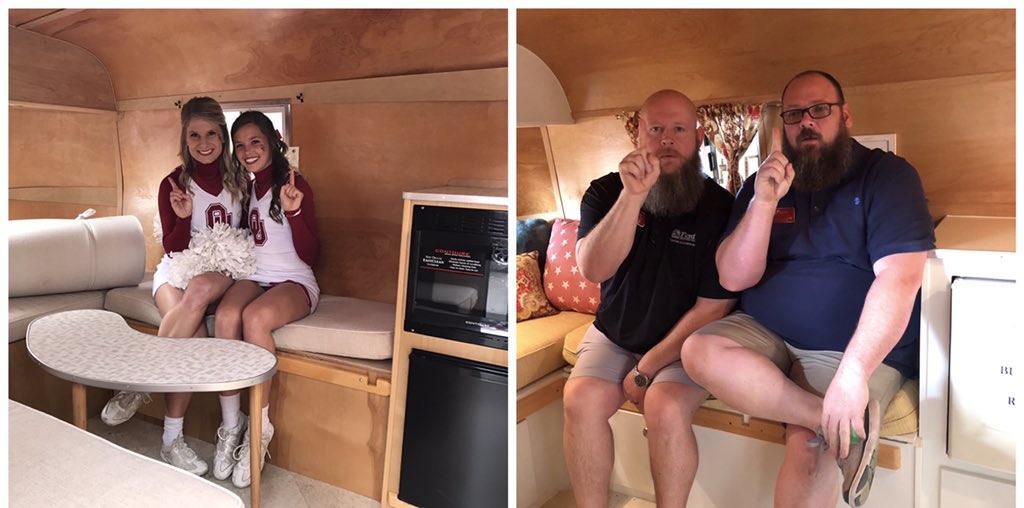 FloydsRVs's tweet photo. OU Cheer leaders in our Relic or GM &amp; Sales Manager of Floyd’s RVs. You decide. #campfiremovement #dilemma https://t.co/YUFtp8ttZT
