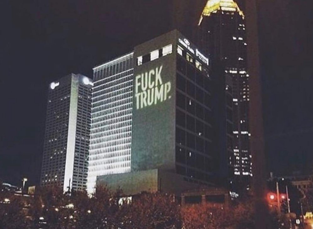In midtown Atlanta, someone has been projecting this on the Crowne plaza hotel.

There is nothing The Police can do as no law is being broken.

First Amendment baby!