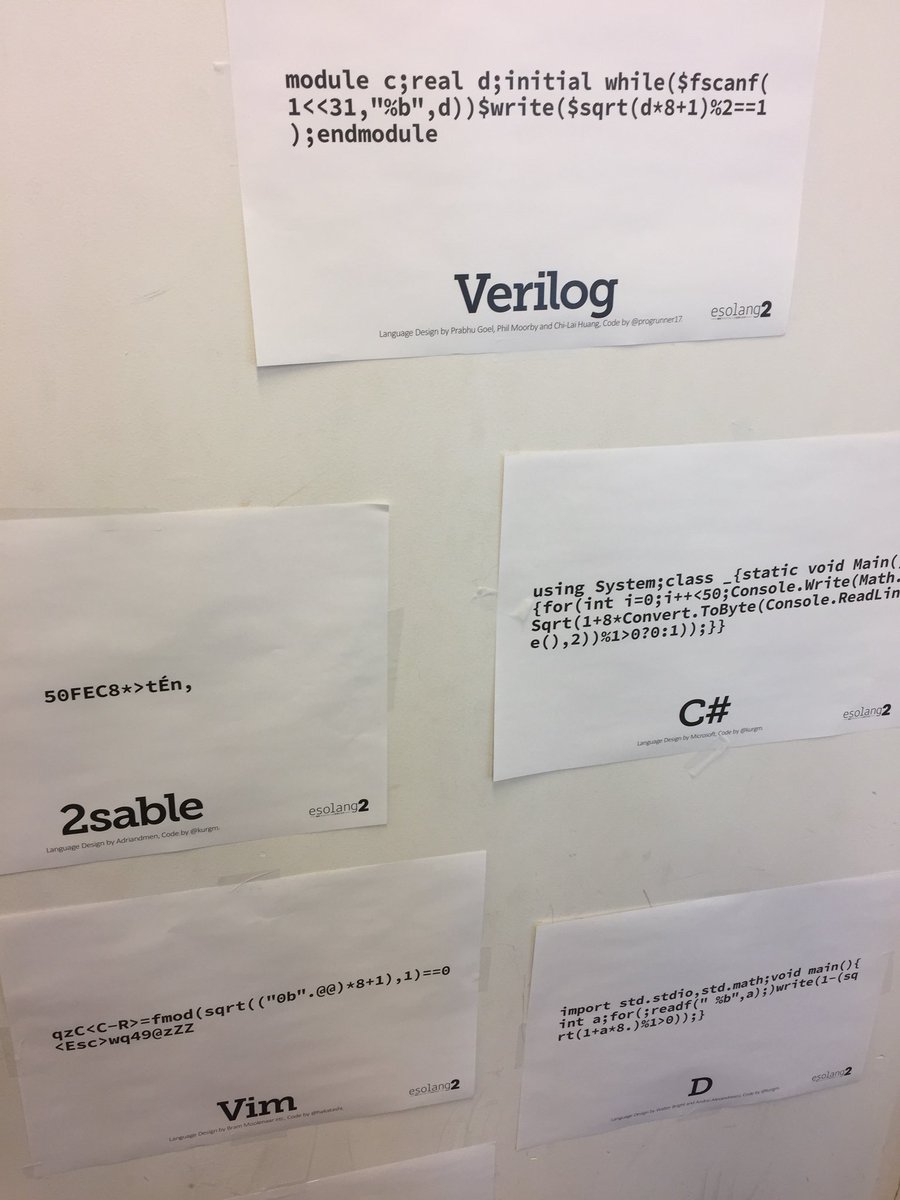 niconegoto's tweet image. 50個の二進数が三角数かを判定するプログラムをひたすらに展示してます。 #駒場祭2017 #esolang