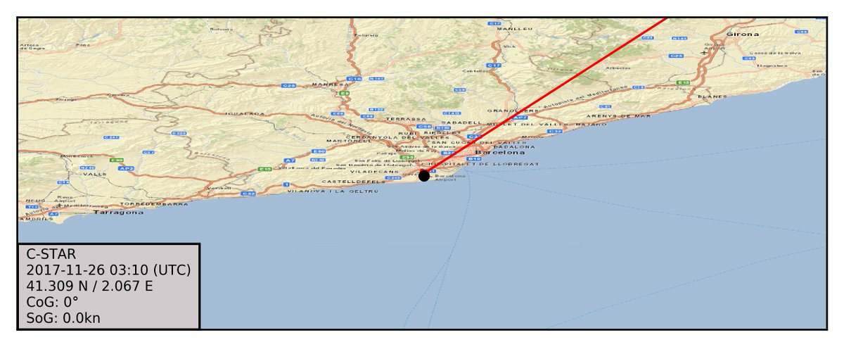 CstarWatch's tweet photo. C-STAR last position indicates it is stopped at 41.309 N / 2.067 E, 4 minutes ago. #cstar https://t.co/pofLp8L03t