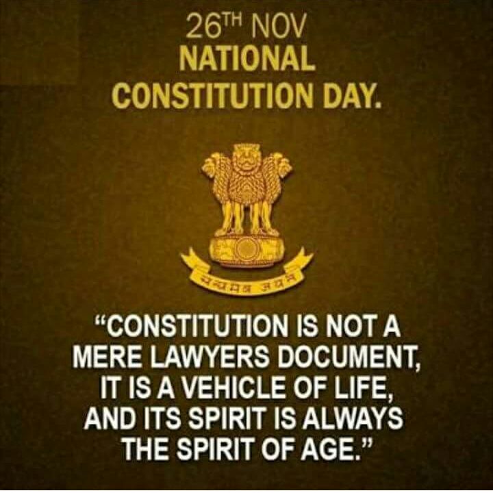 *"भारत का संविधान बेहतर और श्रेष्ठ साबित होगा बशर्ते उसे अमल में लाने वाले लोग बेहतर हो:- डॉ भीमराव अम्बेडकर"*

*26 नवम्बर भारतीय लोकतन्त्र के इस पावन पर्व " संविधान दिवस" की सभी भारतीयो और लोकतन्त्र में आस्था रखने वाले सभी लोगो को शुभकामनाएँ।*