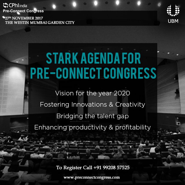 PreConnect2017's tweet photo. Aiming to deliver consistently, Pre-connect Congress’s agenda is to cover a wide array of all industry related topics, proficiently.  
#IndiaPharmaWeek
#PreConnectCongress
#UBM
#CPhI https://t.co/TsnhzfYsRP