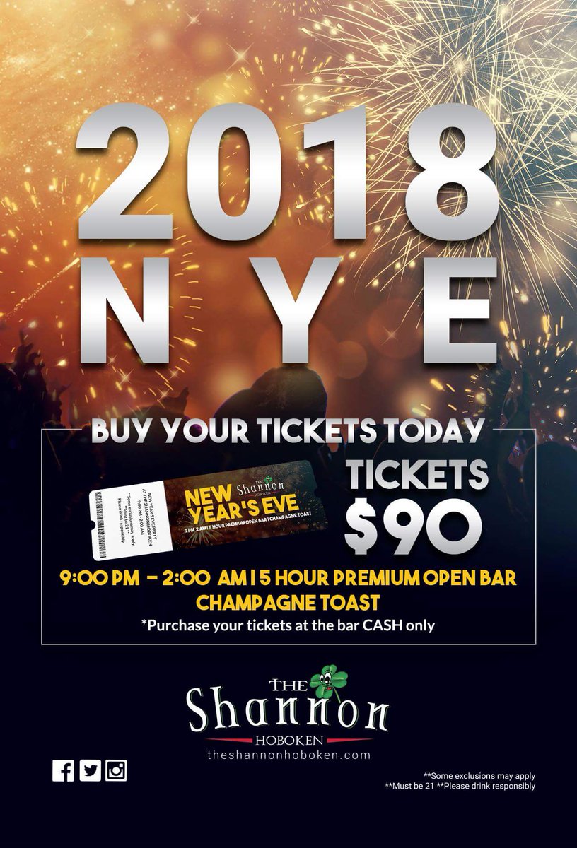 New Year's Eve tickets available now! #ShannonHoboken #GetShamrocked