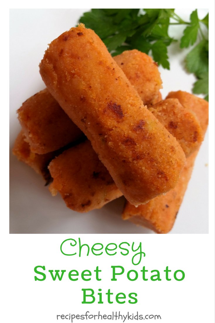 Looking for snack and lunch ideas?  Our #cheesy #SweetPotato bites are a healthy choice for kids. #LunchIdeas #KidsFood #eatwell