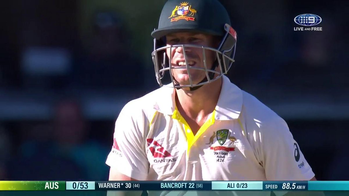 wwos's tweet photo. "Australia are doing it really well." 4 for Davey Warner. AUS 0/53 #Ashes https://t.co/2E9VBWHAS3