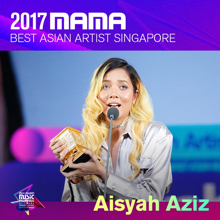 MnetMAMA's tweet photo. [#2017MAMA] Winner Announcement. Congratulations!
Best Asian Artist Indonesia #AgnezMo Best Asian Artist Thailand #Lula Best Asian Artist Singapore #AisyahAziz Best Asian Artist Vietnam #TocTien https://t.co/A8HSOYqAKu