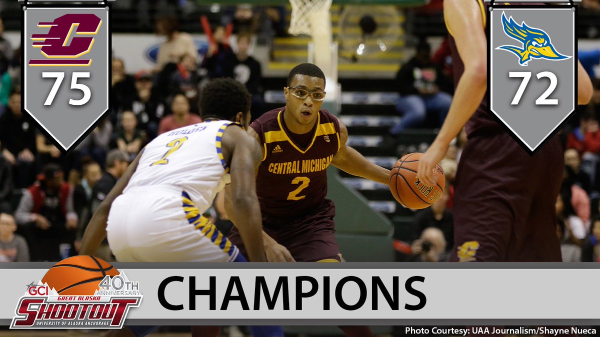 GreatAKShootout's tweet image. The @CMUMensBBall team is the 2017 and final @GCIAK @GreatAKShootout Champions! Thanks to all the players, coaches, team members, and fans for making the last 40 years so memorable