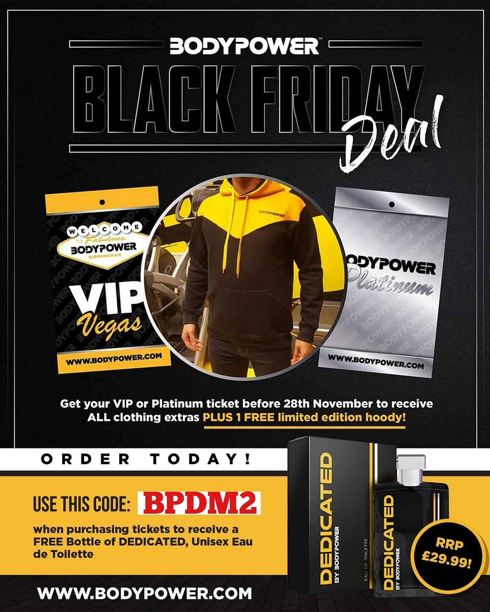 BBBPDAN's tweet photo. ORDER TODAY
DON'T MISS OUT
Buy your VIP or PLATINUM ticket before 28th November and receive
This LIMITED EDITION HOODIE
and all the other extras that come with those tickets
💪USE CODE BPDM2💪
#Bodypower #bodypoweruk #bodybuilding #fit #fitness #fituk #ukfit #crossfit #vivabp https://t.co/5vkcnGa8xS