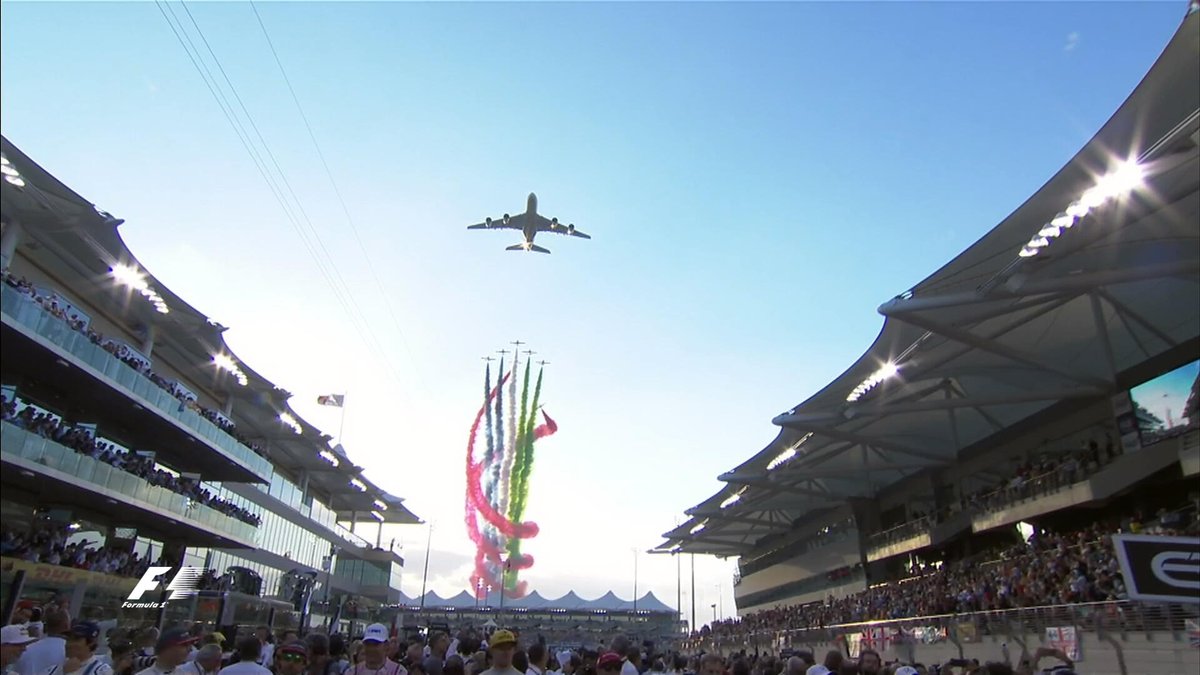 F1's tweet photo. 😮 No one does a fly-past quite like the #AbuDhabiGP 🇦🇪 #F1 https://t.co/C4pdH8OZE7
