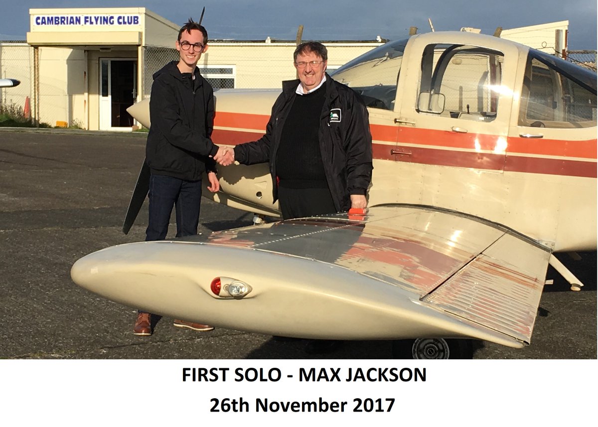 Congratulations to Max Jackson on his first solo flight this morning with <a href="/CambrianFlying/">Cambrian Flying Club</a>  cambrianflyingschool.co.uk/achievement-ga…
