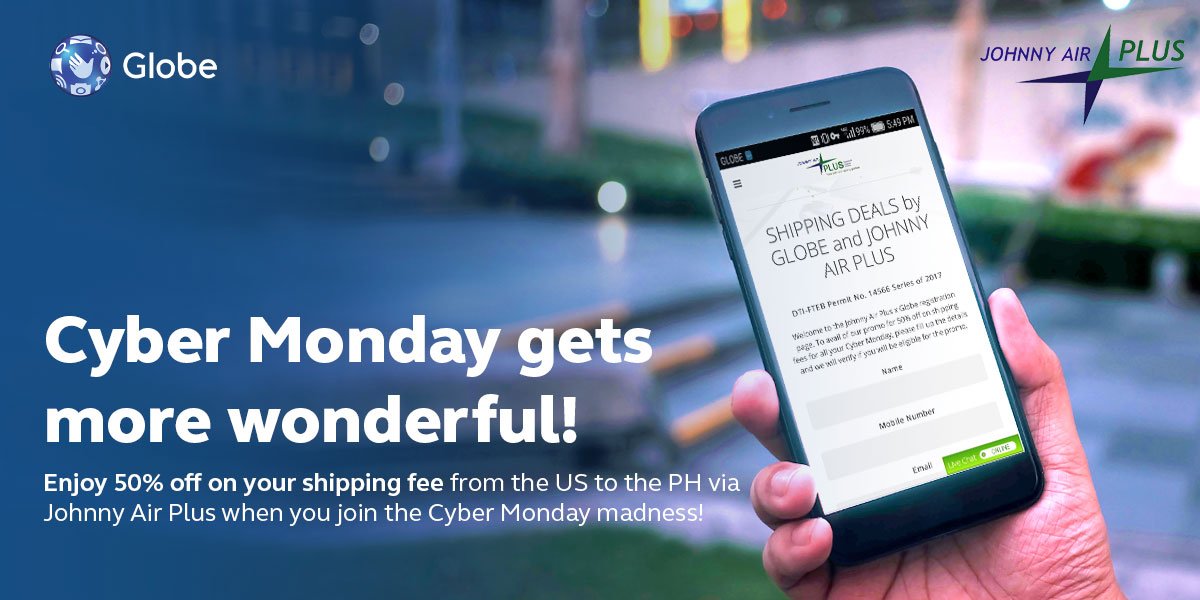 enjoyGLOBE's tweet photo. Get that gadget you’ve always wanted this Cyber Monday! Register &amp; get 50% off your shipping! https://t.co/ruFtXVqfwJ https://t.co/8JAeUoFWwr