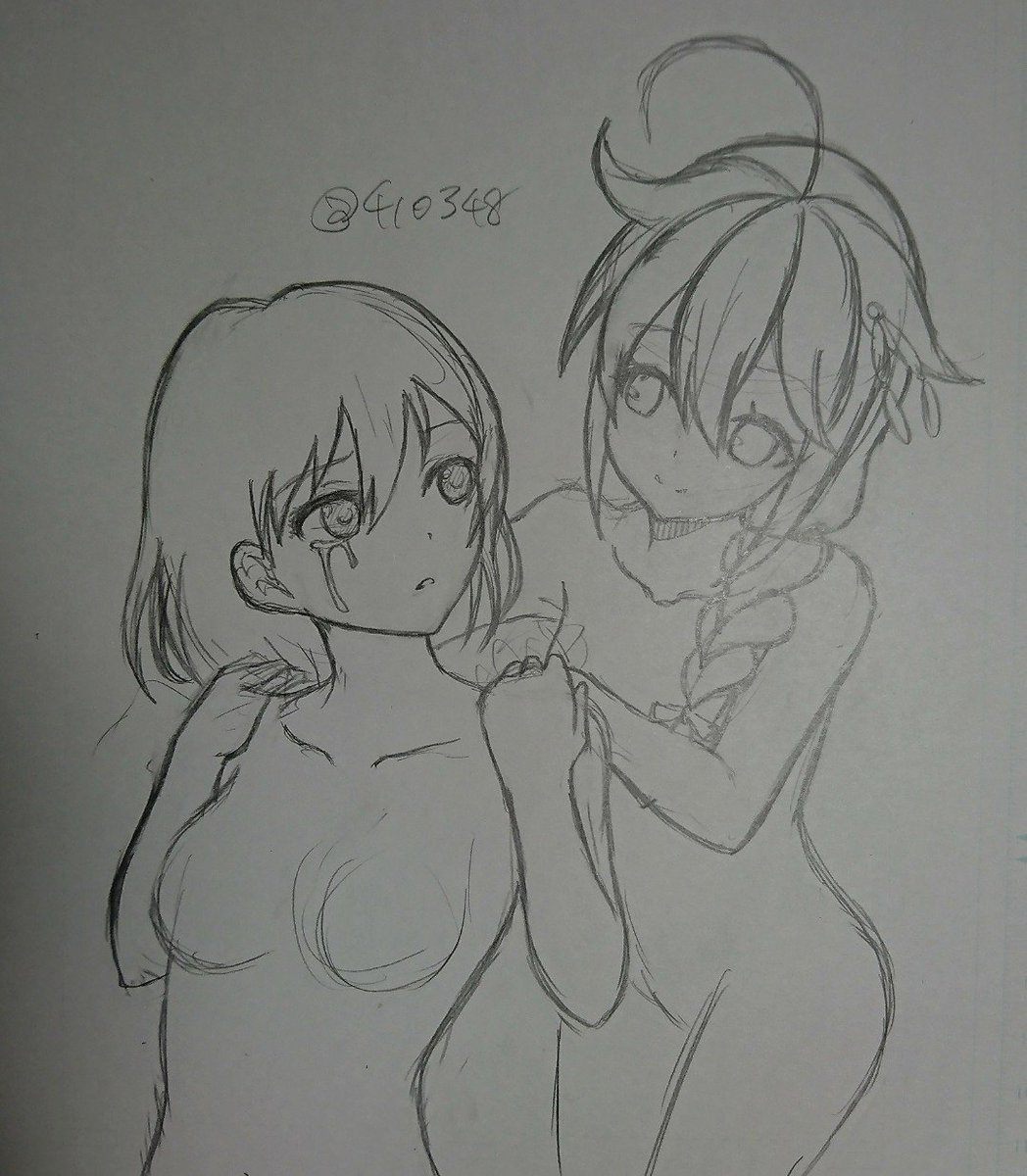 #このタグを見た人はラフ画とその完成絵を見せる
最近のだとラフ残ってたのはお題箱のこれしか……
最初は時雨ちゃんはこのままいこうと思ってたけど、諸事情あってこうなりました