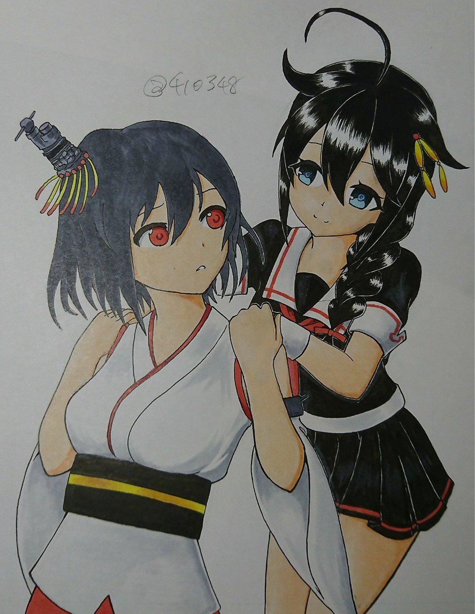 #このタグを見た人はラフ画とその完成絵を見せる
最近のだとラフ残ってたのはお題箱のこれしか……
最初は時雨ちゃんはこのままいこうと思ってたけど、諸事情あってこうなりました