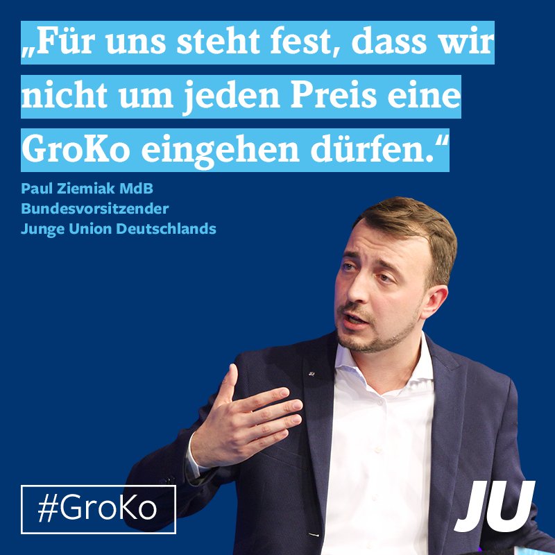 PaulZiemiak's tweet photo. Für die @Junge_Union steht fest: Wir dürfen nicht um jeden Preis eine #GroKo eingehen! #dlr17 https://t.co/XmjcdfDJyS