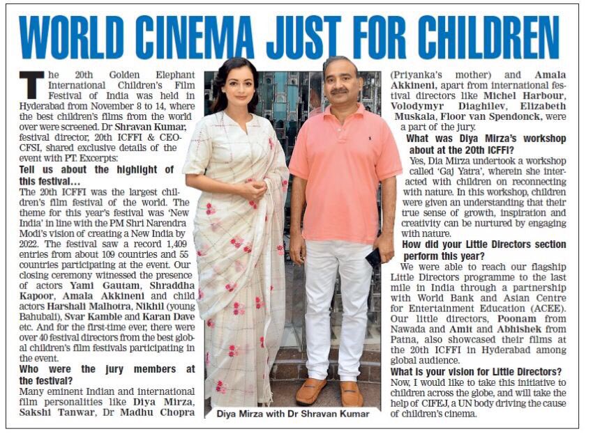 Dr_ShravanKumar's tweet photo. "The plan is to take children's cinema &amp; the little director's global." My interview about #ICFFI, Jury members and workshop facilitators like @deespeak in TOI's Patna Times https://t.co/Ygqaycn8Q8