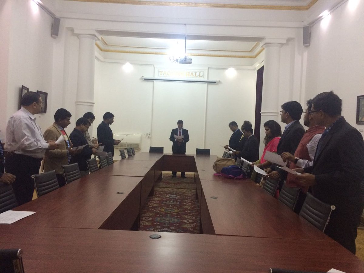 indembcairo's tweet photo. On the occasion of Constitution Day , @IndianAmbCairo  read the preamble of Constitution with the Embassy Staff in Tagore Hall of Embassy of India, Cairo. https://t.co/5wkSOdsujm