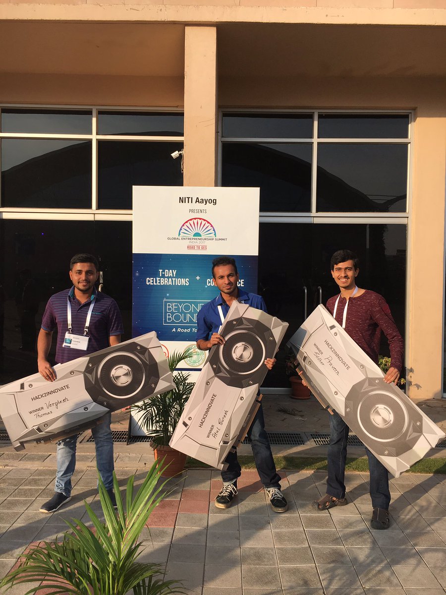 VManasvi's tweet photo. @nvidia GPU Winners #DeepLearning #hack2innovate Cheers to DL Instructor @immsrini https://t.co/os94PosWU7