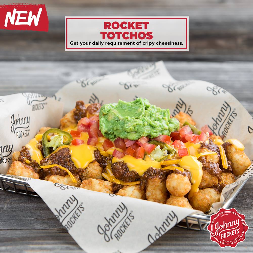 JRocketsQTR's tweet photo. We thought, what if we combined tater tots and nachos? Well here it is: crispy, golden potato tots loaded with chili, cheddar cheese and cheese sauce, jalapeños, diced tomato and topped with avocado spread. https://t.co/sRJQdoUXRQ
