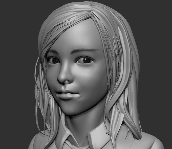今日のZBrush。顔の練習しました。マテリアル変えるだけで結構雰囲気違いますね #ZBrush 