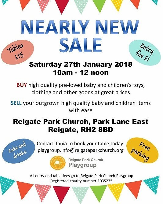 brickybeak's tweet photo. Nearly new sale at Reigate Park church on Saturday 27th January 2018. Book your table today!! #Reigate #Redhill #Horley #Nearlynewsale #Sale #27January2018 #baby #toddler #bargain #cake https://t.co/d4e1kg2vMk