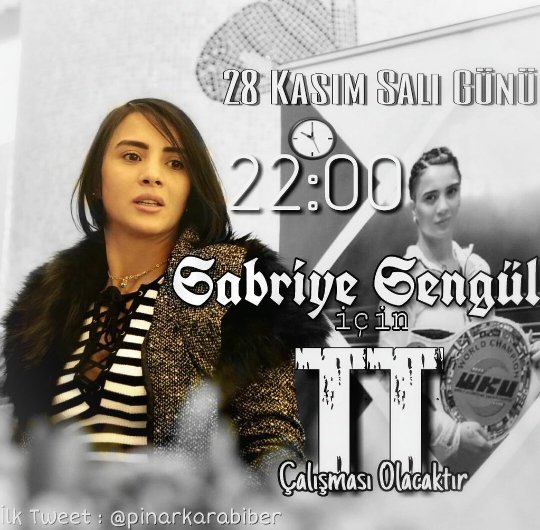 28 kasım salı günü saat 22.00 da sabriye şengül için tt çalışması olacaktır.👊👊❤