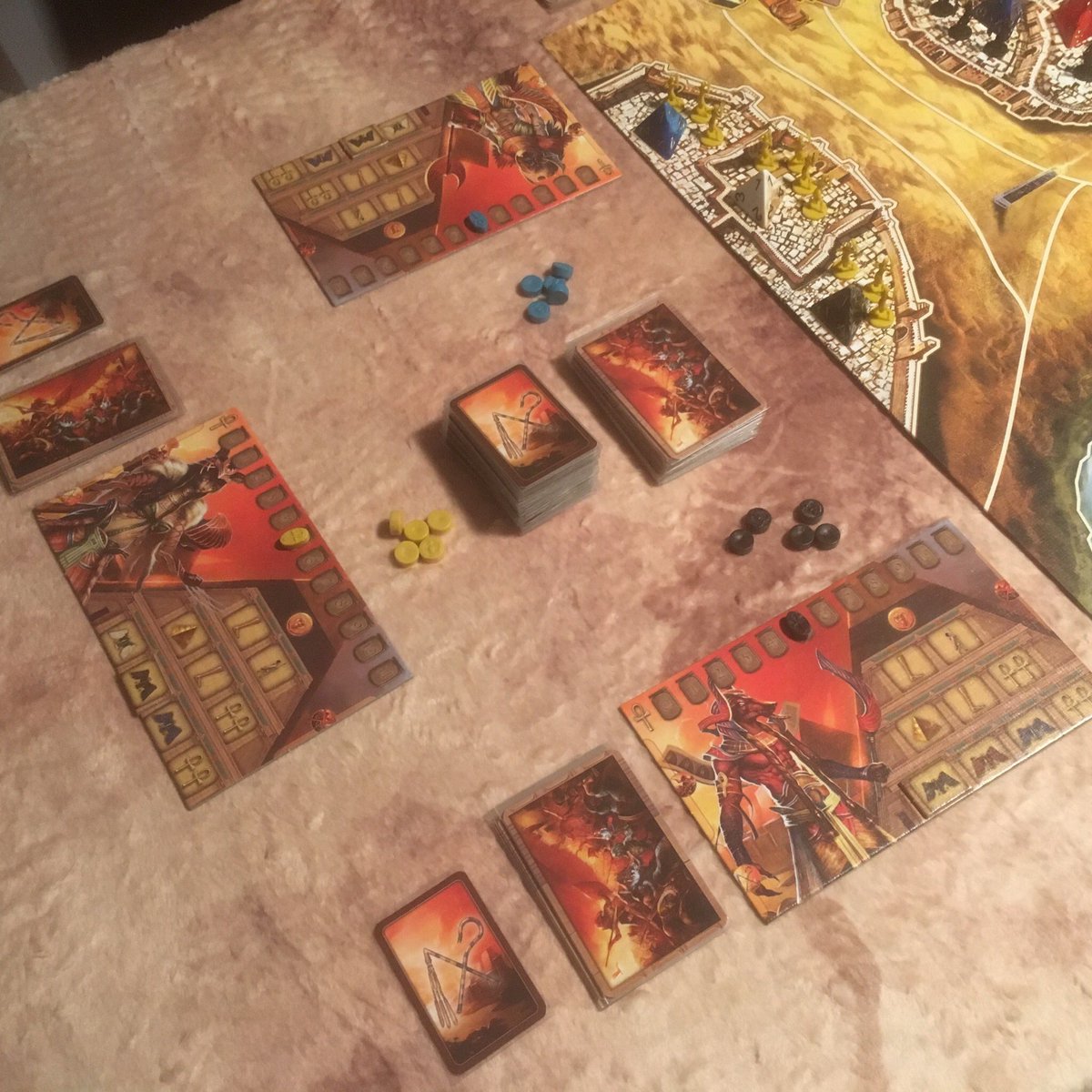 RemassogsRealm's tweet photo. Kemet @EditionsMatagot . 3 player set-up with Ta-Seti expansion. @AsmodeeNA #strategy #ancient #fighting #miniatures #mythology #areacontrol #areainfluence #areamovement #carddrafting #handmanagement #variablephaseorder #cigarboxbattlemats https://t.co/piARKnEbbJ