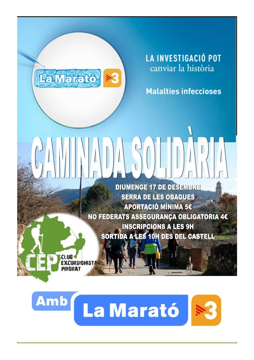 CEPriorat's tweet photo. Caminada solidària per la @la_marato de TV3!
#laMaratotv3 #cep https://t.co/roh5ZVVsmS