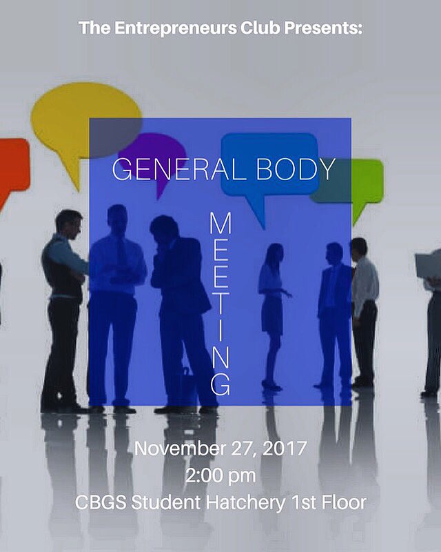 bsuEA_'s tweet photo. 🗣🗣🗣 #BSU 
Come join the Entrepreneurs Club for our General Body Meeting TOMORROW held in CBGS Student Hatchery located on the 1st floor. Share ideas 💡fellowship 🤝 and more! See you there 👌🏽✨ https://t.co/AeX4iGrWRq