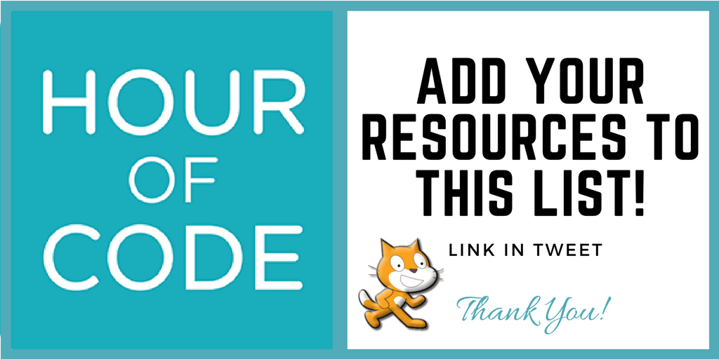 The Hour of Code starts next week! Let's put together a crowd-sourced list of HoC resources! Click on the link to add your resources to this list. Please RT to help this list grow! docs.google.com/document/d/1xy… #onted #ontariocode #ontedchat #tvdsb #tvdsbtech #yrdsb #wrdsb #pdsb #tdsb